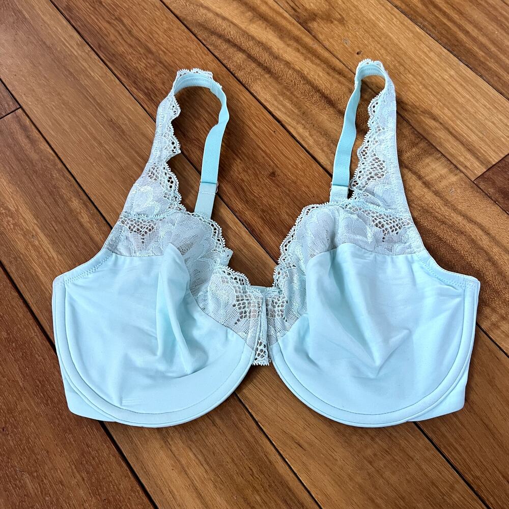 True & Co. Light Blue Lace Unpadded Push Up Bra Size 32DD